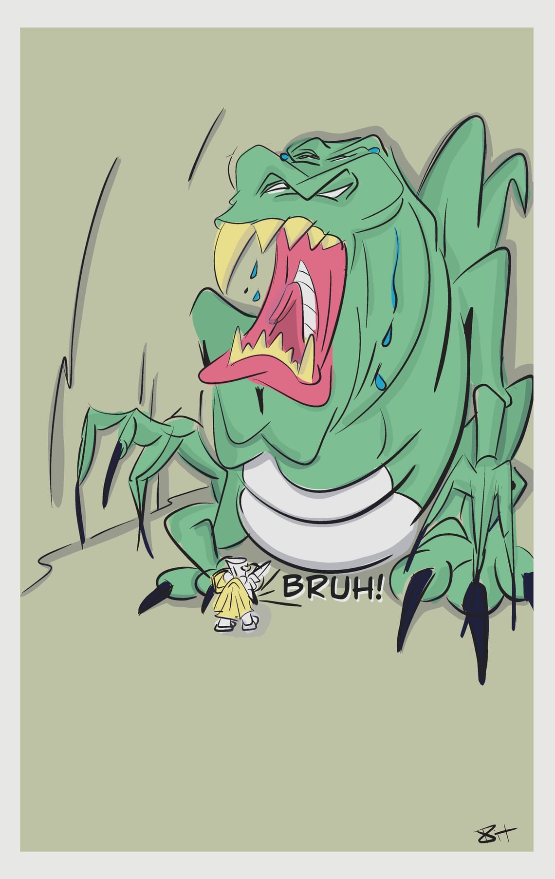 A knight facing a dragon, too sad to fight. 